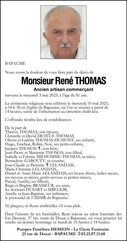 Avis de décès - Monsieur René THOMAS