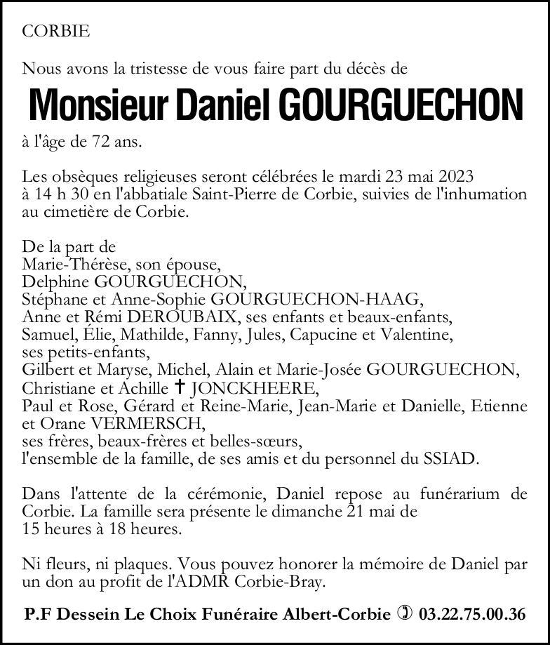 Avis de décès de Monsieur Daniel GOURGUECHON