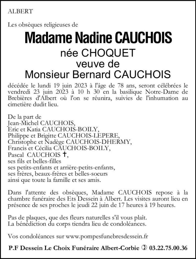 Avis de décès Nadine CAUCHOIS
