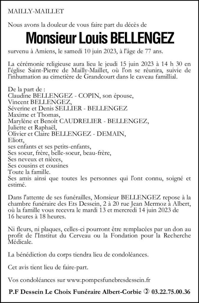 Avis de décès de Monsieur Louis BELLENGEZ
