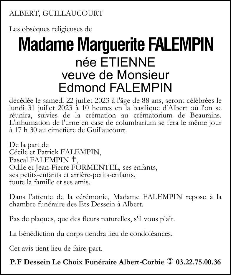 Avis de décès Marguerite FALEMPIN