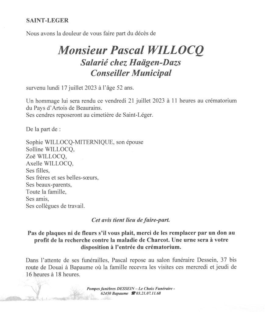 Avis de décès - Monsieur Pascal WILLOCQ