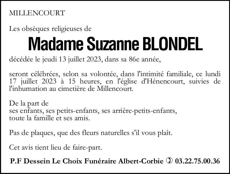 Avis de décès Suzanne BLONDEL
