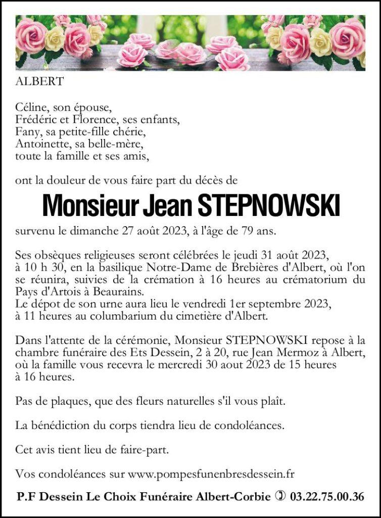 Avis de décès de Monsieur Jean STEPNOWSKI