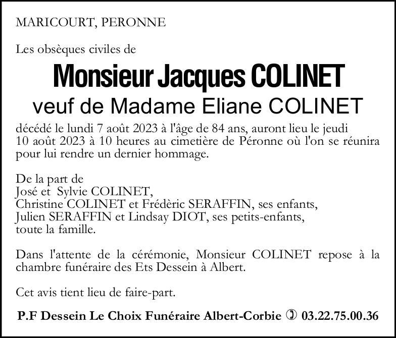 Avis de décès Jacques COLINET