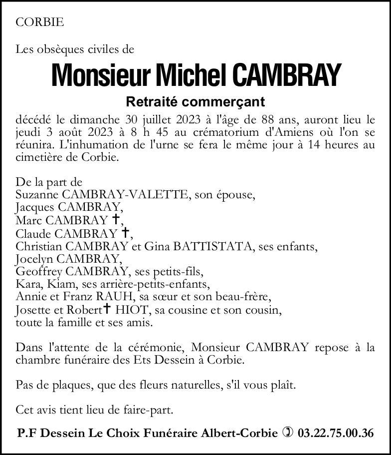 Avis de décès Michel CAMBRAY