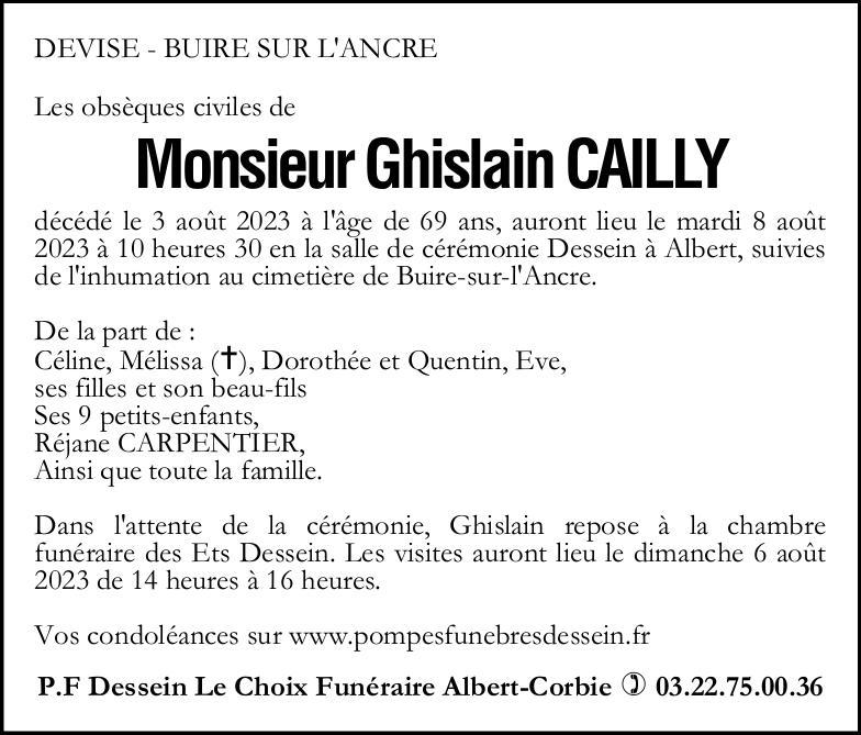 Avis de décès Monsieur Ghislain CAILLY