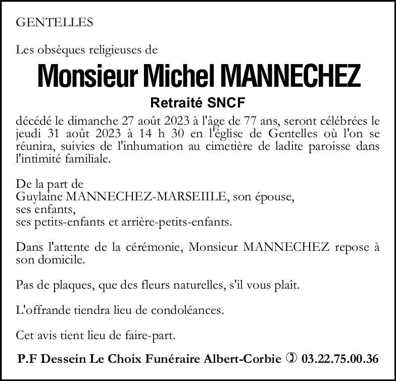 Avis de décès de Monsieur Michel MANNECHEZ