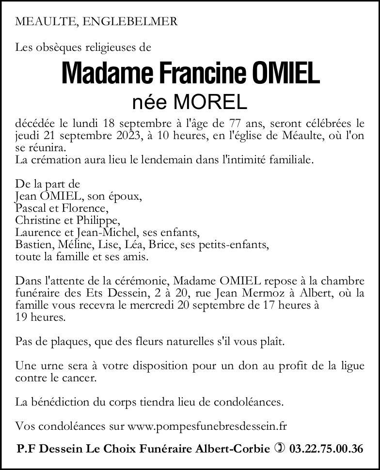 Avis de décès Francine OMIEL