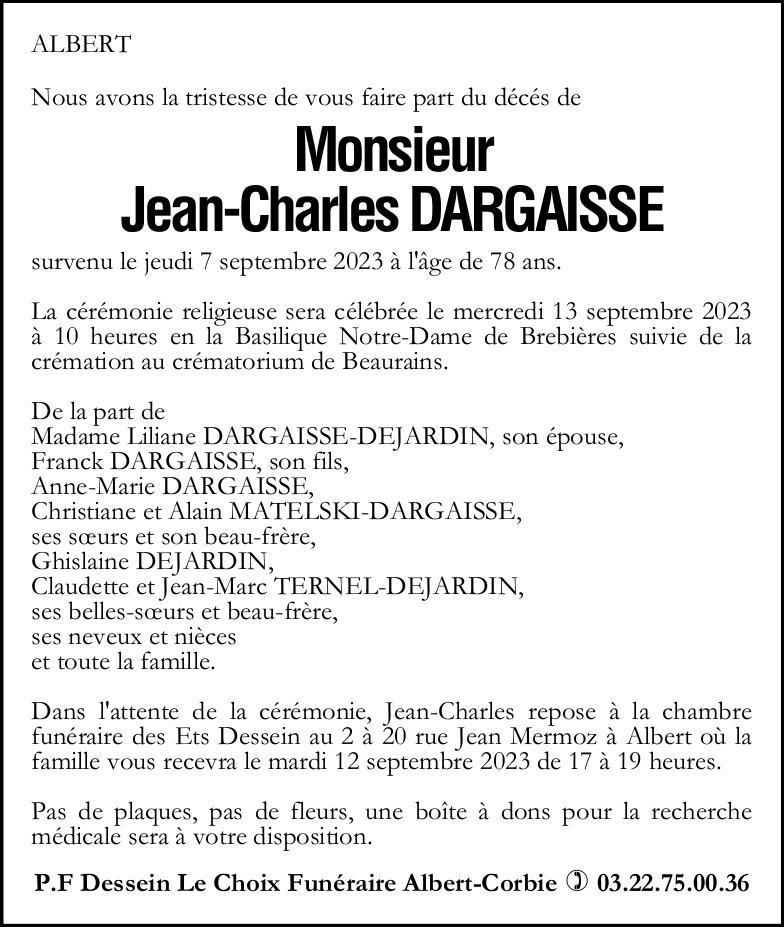 Avis de décès M Jean-Charles DARGAISSE