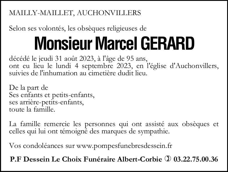 Avis de décès Marcel GERARD