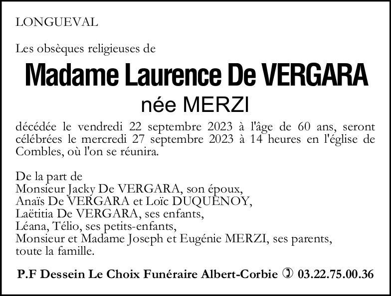 Avis de décès de Madame Laurence De VERGARA née MERZI