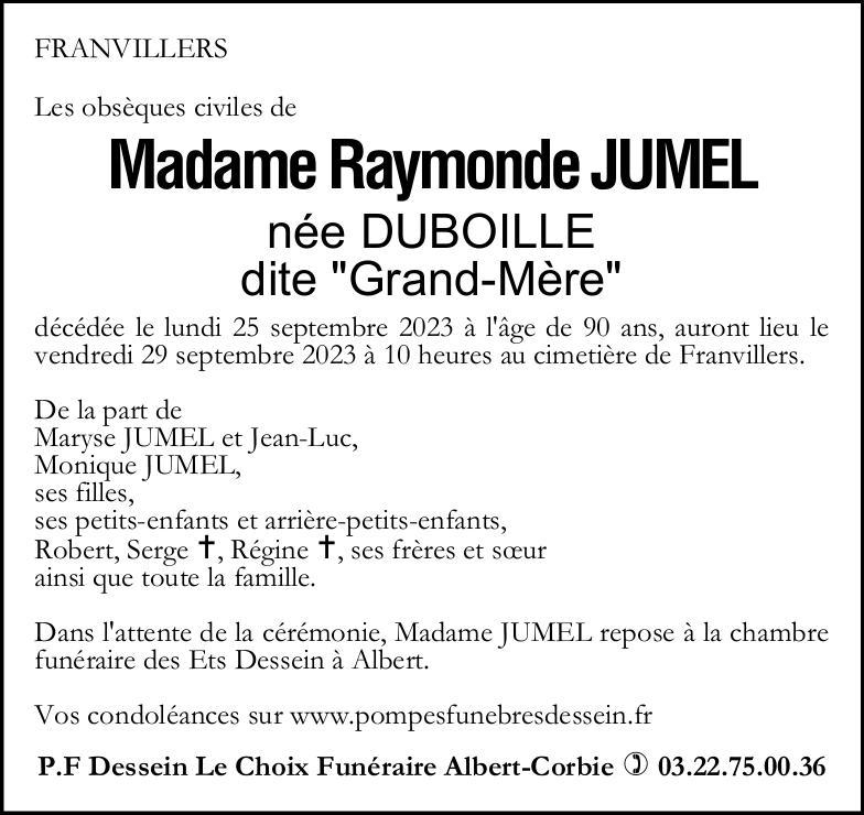 Avis de décès de Madame Raymonde JUMEL née DUBOILLE