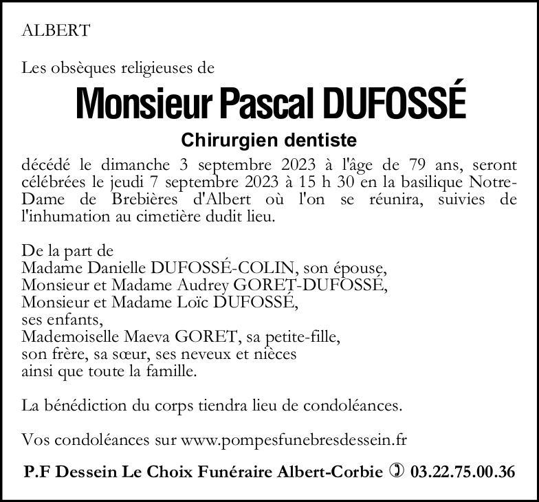 Avis de décès de Monsieur Pascal DUFFOSSÉ