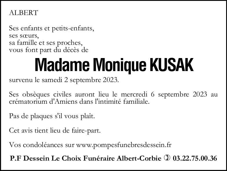 Avis de décès Monique KUSAK