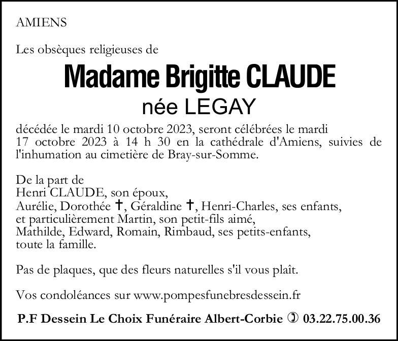 Avis de décès Brigitte CLAUDE
