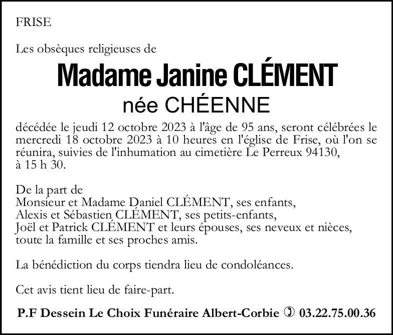 Avis de décès Janine CLEMENT