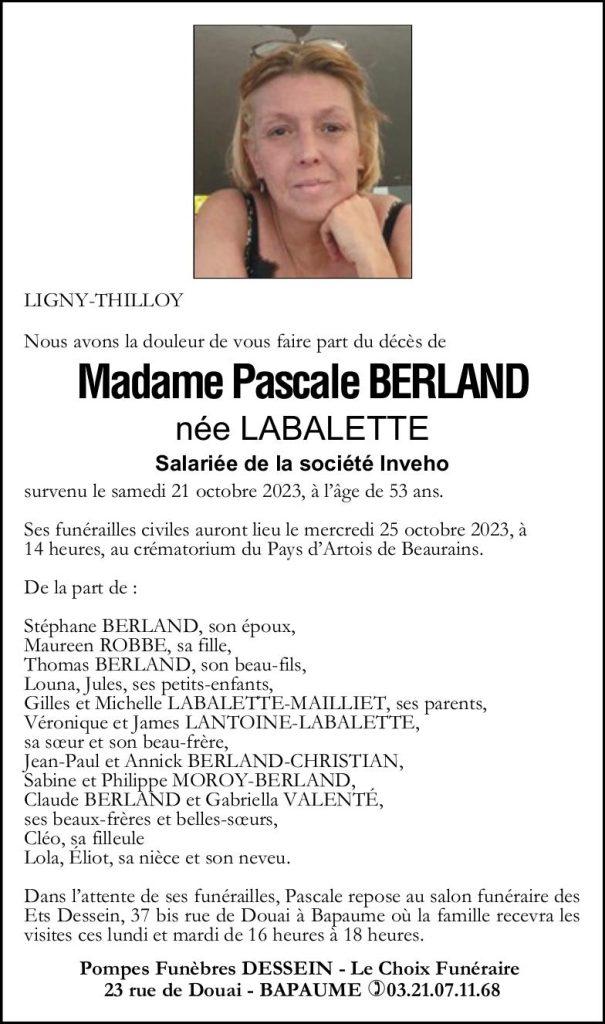 Avis de décès - Madame Pascale BERLAND née LABALETTE