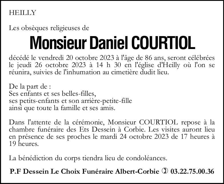 Avis de décès de Monsieur Daniel COURTIOL