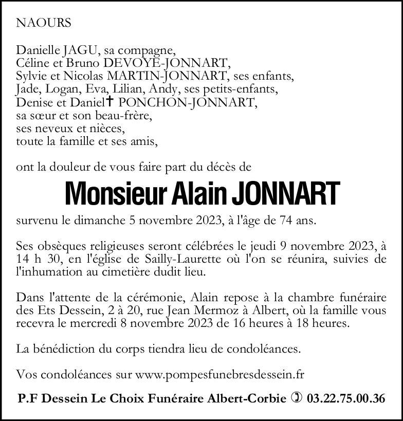 Avis de décès Alain JONNART
