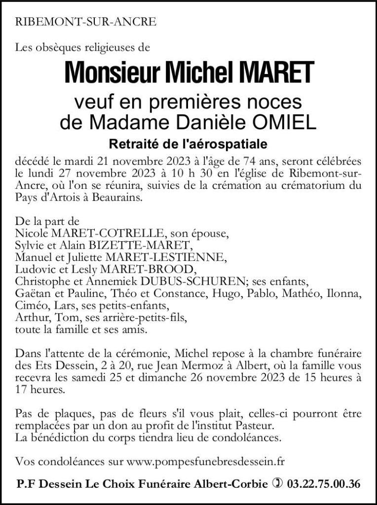 Avis de décès Michel MARET