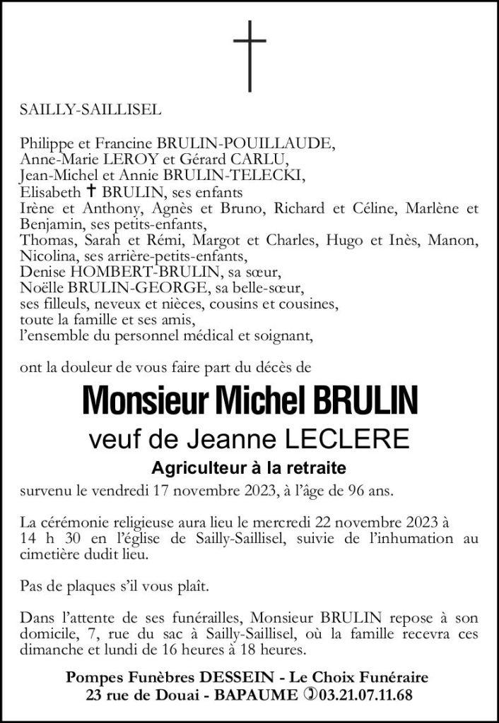 Avis de décès - Monsieur Michel BRULIN