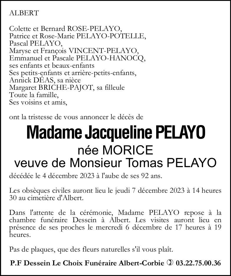 AVIS DE DECES JACQUELINE PELAYO