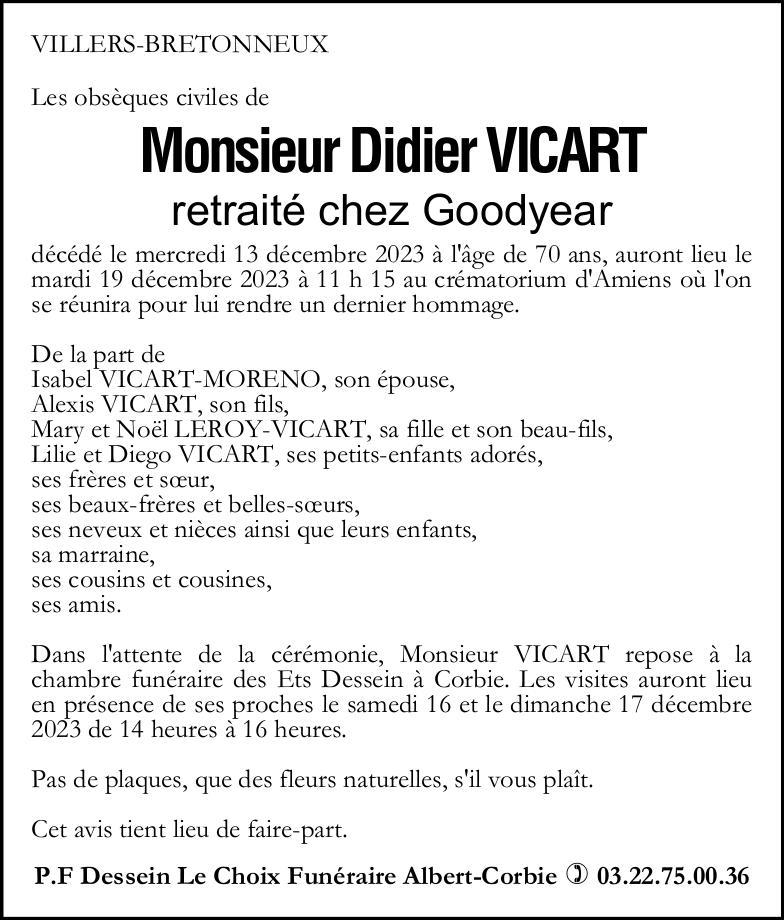 Avis de décès Didier VICART