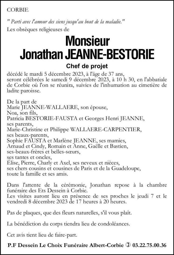 Avis de décès Jonathan Jeanne
