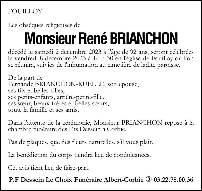 Avis de décès René BRIANCHON