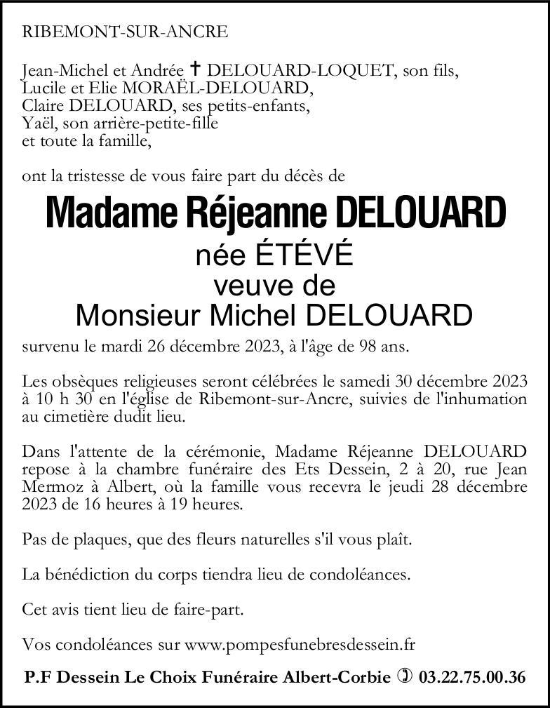 Avis de décès de Madame Réjeanne DELOUARD née ÉTÉVÉ
