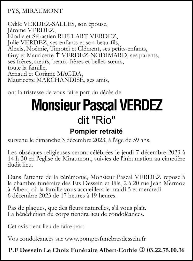Avis de décès de Monsieur Pascal VERDEZ