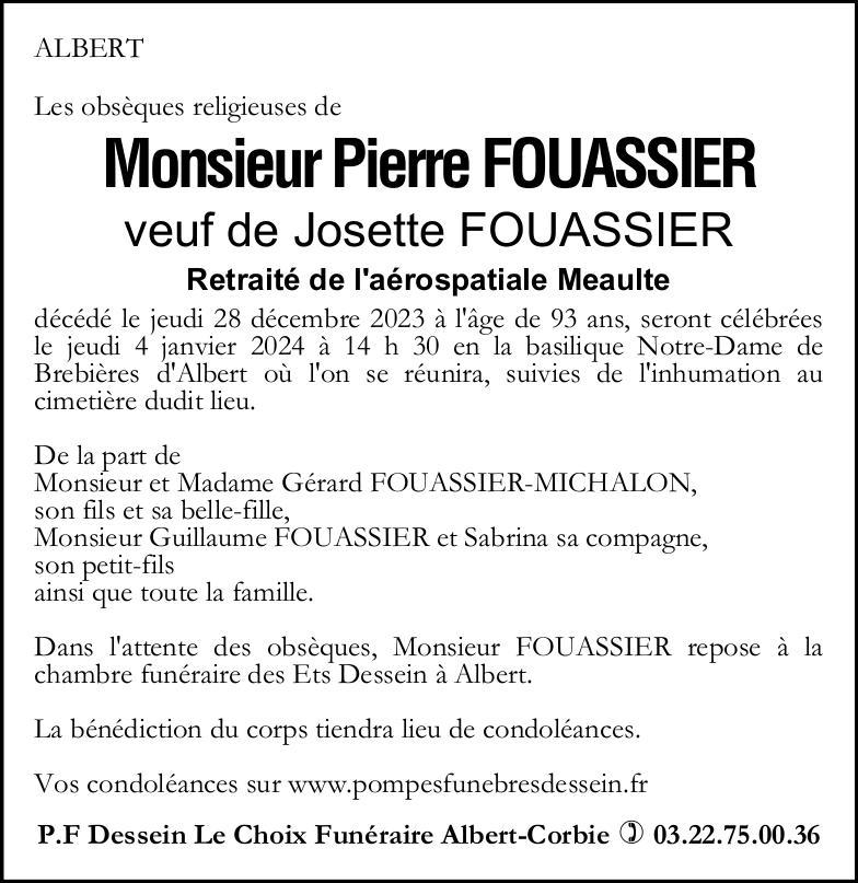 Avis de décès de Monsieur Pierre FOUASSIER