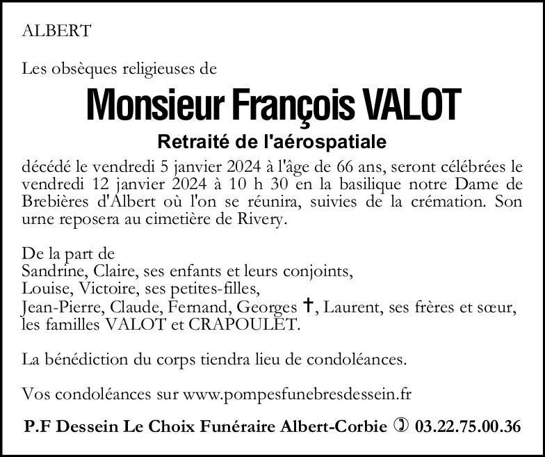 Avis de décès François VALOT