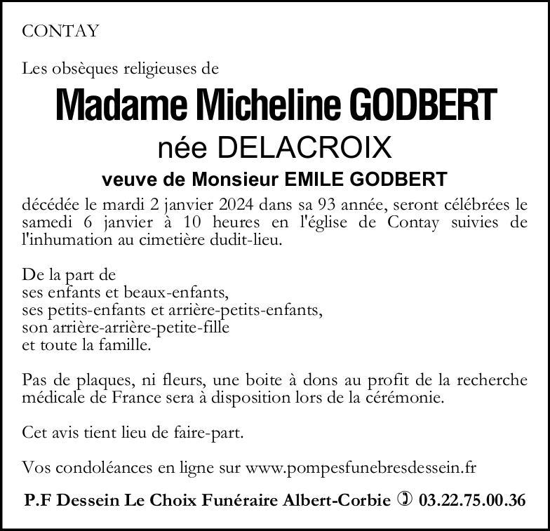Avis de décès Madame Micheline GODBERT