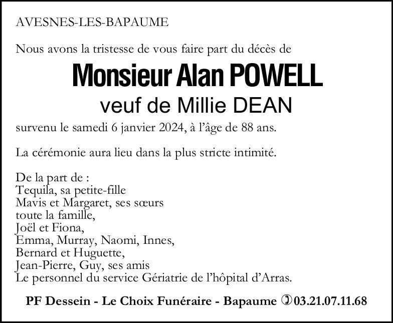 Avis de décès - Monsieur Alan POWELL