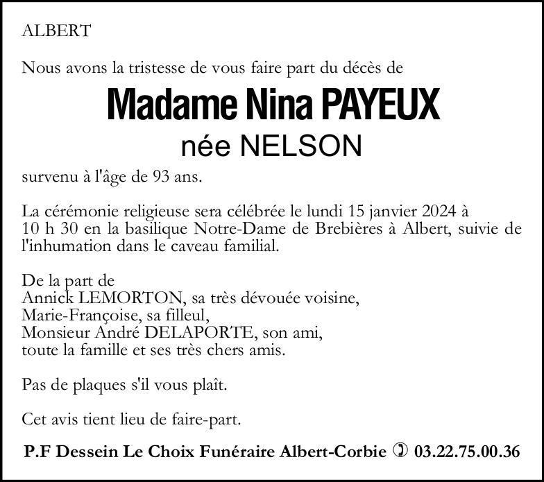Avis de décès Nina PAYEUX