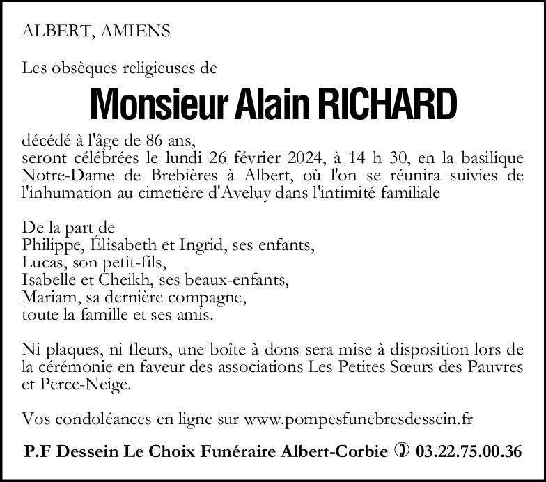 Avis de décès Alain RICHARD