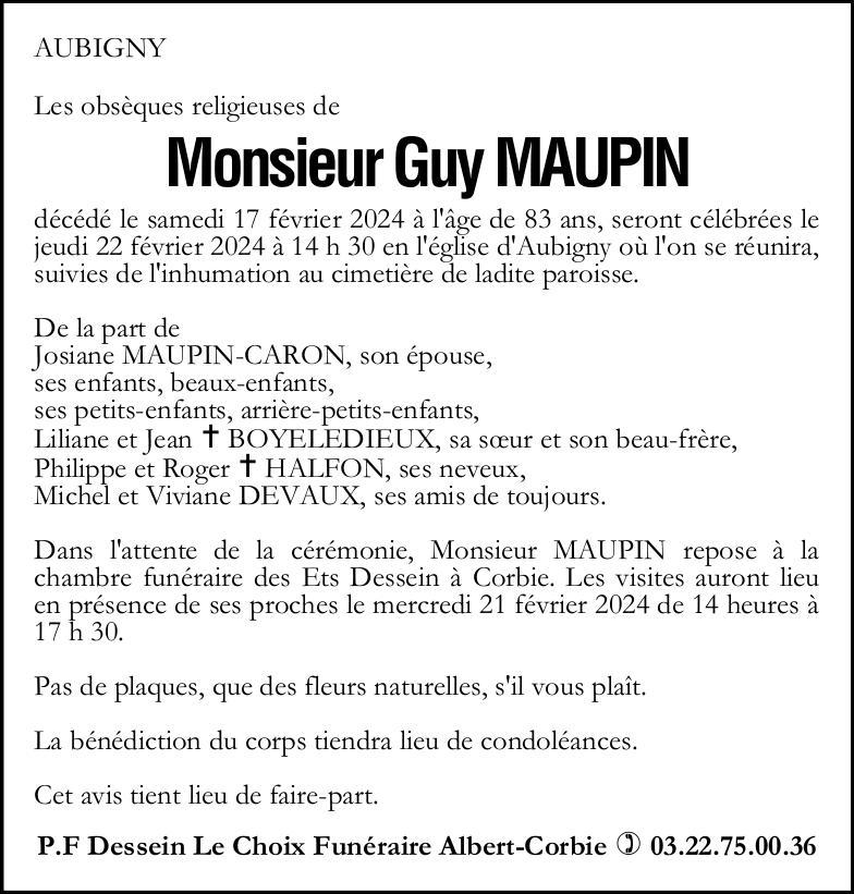 Avis de décès Guy MAUPIN