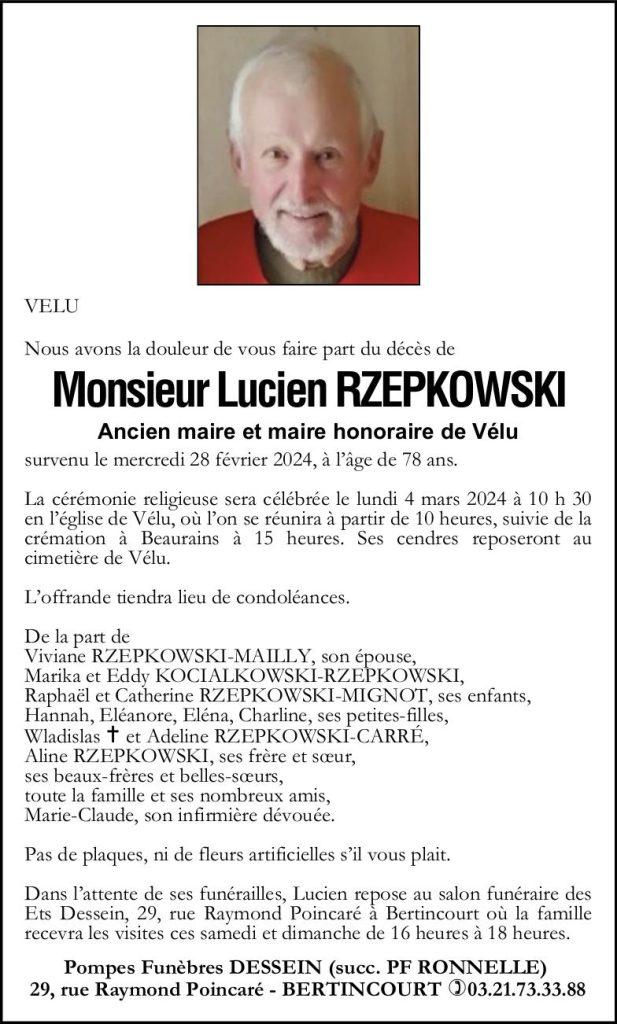 Avis de décès - Monsieur Lucien RZEPKOWSKI