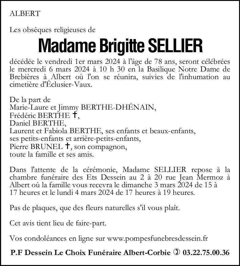 Avis de décès Brigitte SELLIER