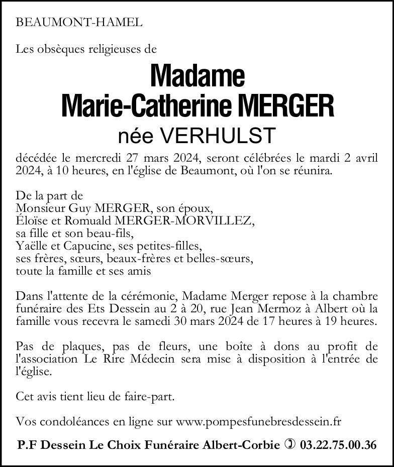 Avis de décès Marie-Catherine MERGER