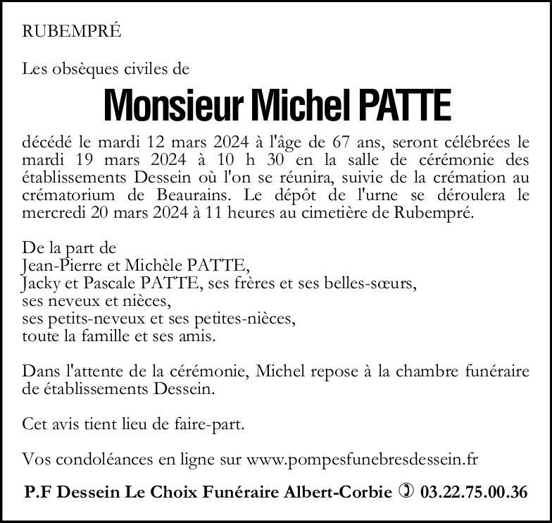 Avis de décès Michel PATTE