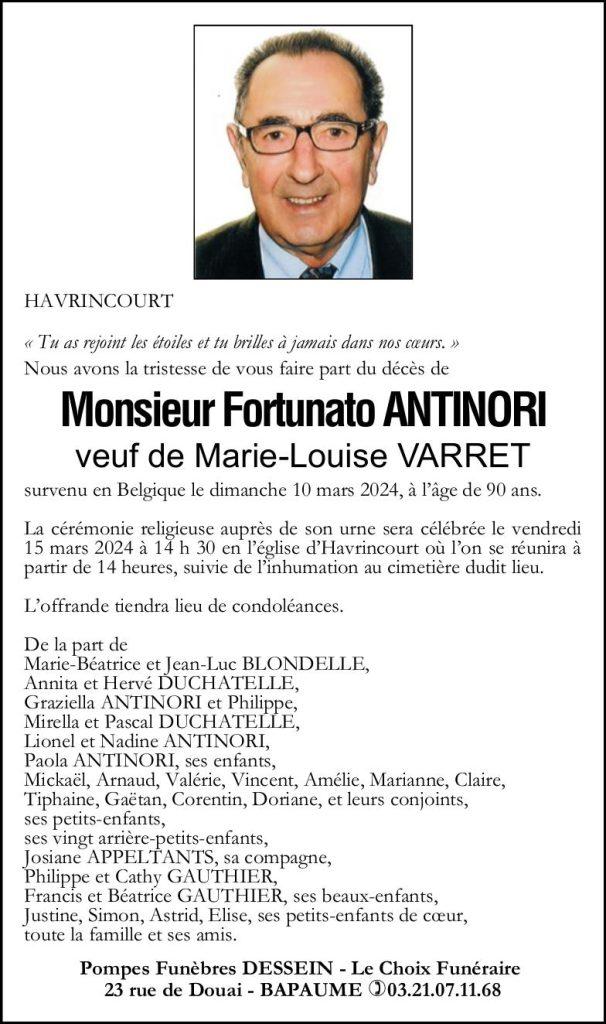 Avis de décès - Monsieur Fortunato ANTINORI