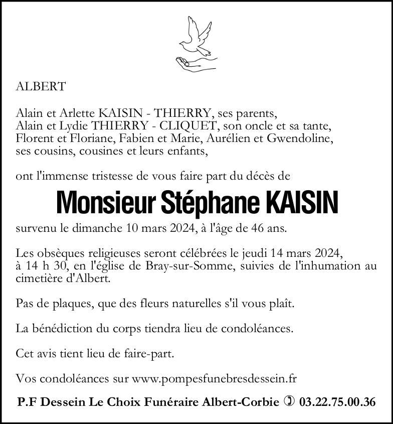 Avis de décès de Monsieur Stéphane KAISIN