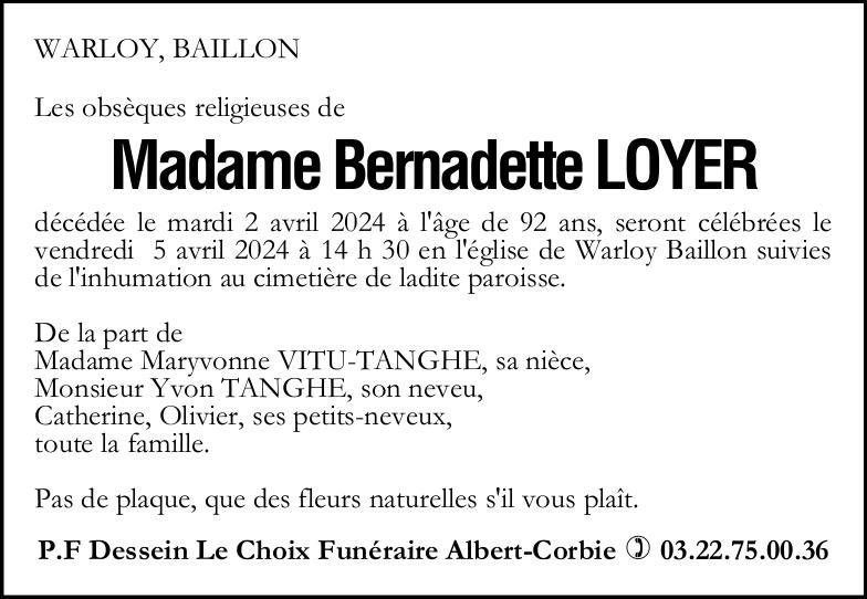 Avis de décès Bernadette LOYER