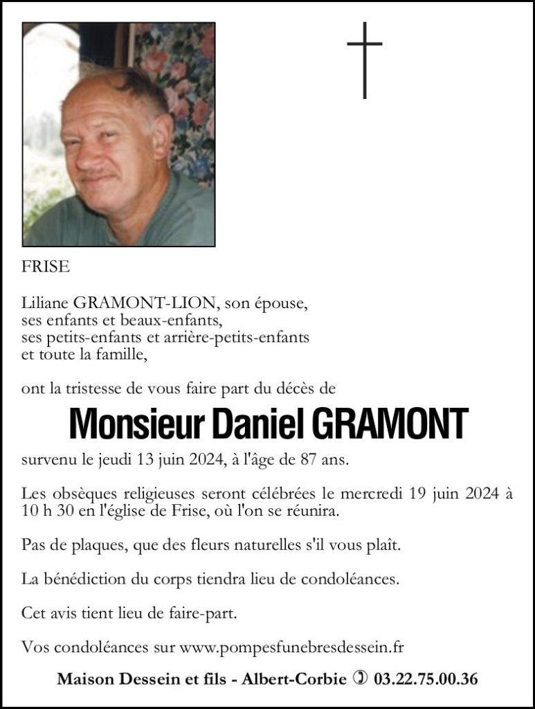 Avis de décès de Monsieur Daniel GRAMONT