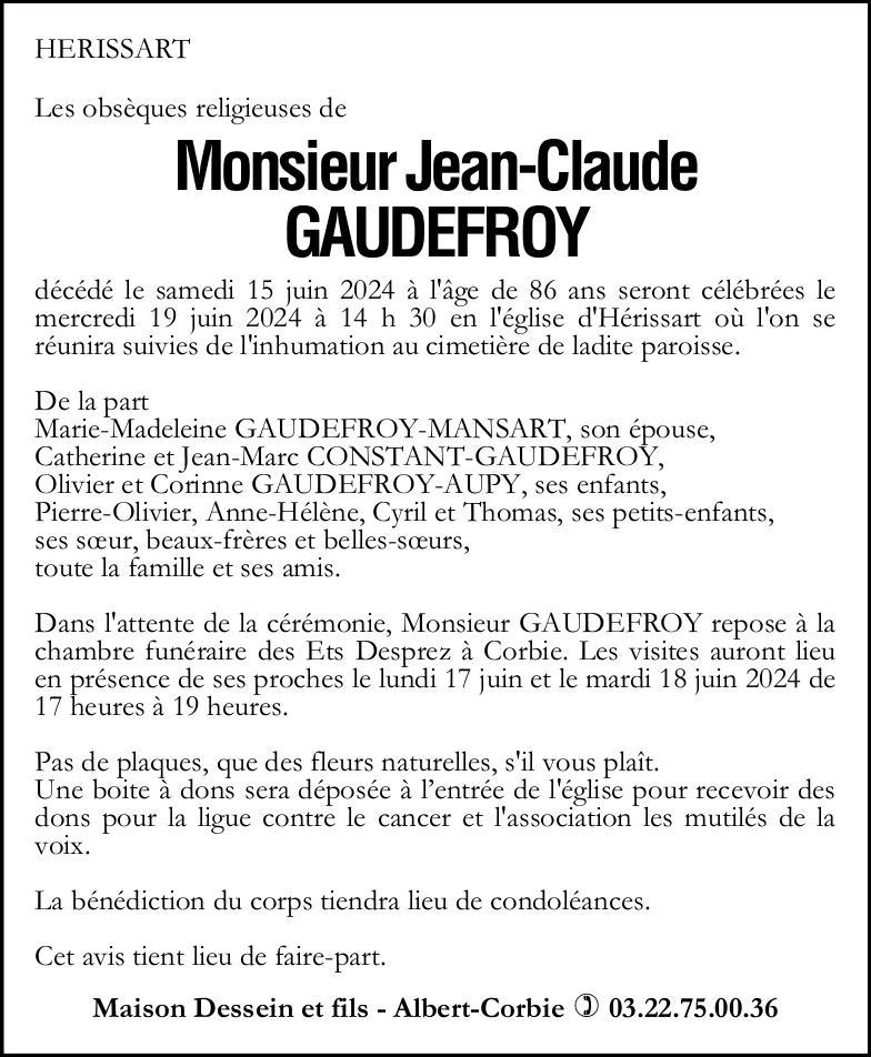 Monsieur Jean-Claude GAUDEFROY
