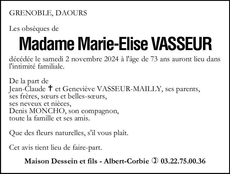 Avis de décès Marie-Elise VASSEUR