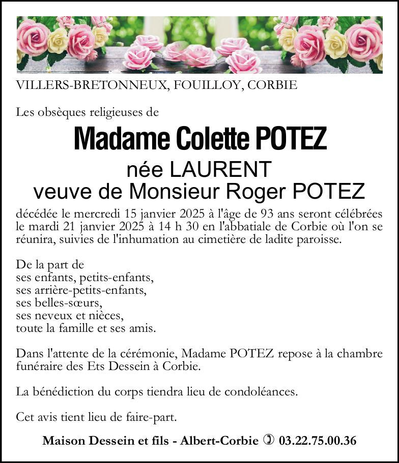Avis de décès Colette POTEZ